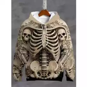 Herren 3D Skelett Totenkopf Print Hoodie - Relaxed Fit, Polyester - Bild 1 von 24