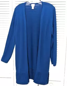 Chico's lange offene Strickjacke Pullover Baumwollmischung Gr. 1 M/8 türkisblau Plissee Saum - Bild 1 von 15