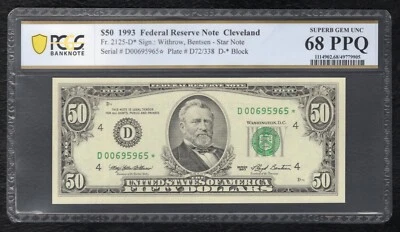 FR. 2125-D* 1993 $50 *STAR* FRN CLEVELAND, OH PCGS BANKNOTE GEM UNC-68PPQ (AA) - Image 1 of 2