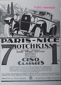 REKLAME HOTCHKISS AUTO PARIS NICE RACE LA TURBIE SIGNIERT KOW VON 1928 AD - Bild 1 von 1