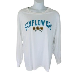 Mighty Fine Women's Plus Sz 2X Sunflowers Graphic Long Sleeve White T-Shirt NWT - Picture 1 of 5