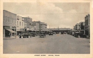 Tarjeta postal de colección Texas & Louisiana Power Company autos escena callejera Pecos, TX de colección 1929 - Imagen 1 de 2