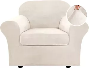 Rich Velvet Stretch 2 PC Chair Cover Chair Slipcover Sofa Cover Furniture Ivory - Picture 1 of 10