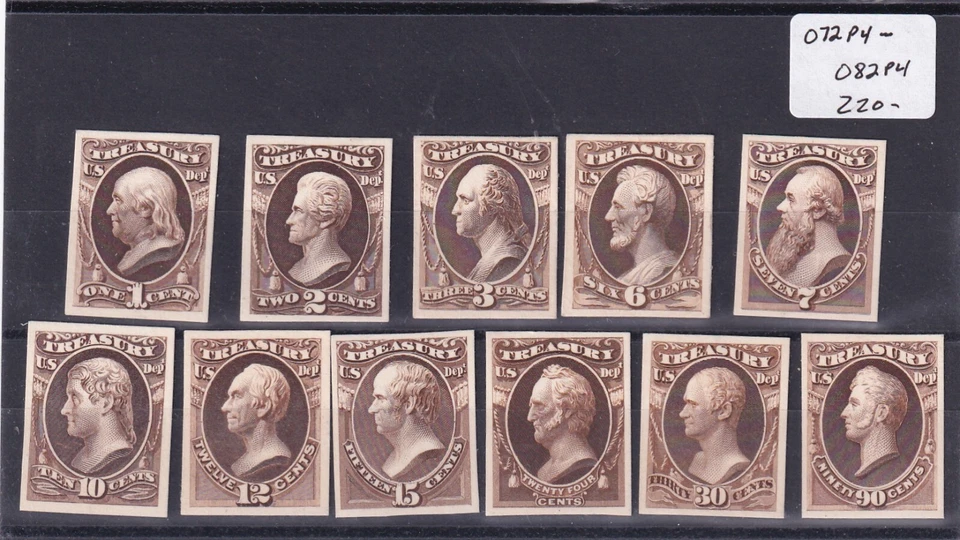 1c thru 90c Treasury Plate Proofs, Sc m#O72P4 - O82P4 (61481) - Image 1 of 1