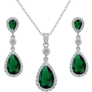 925 Sterling Silver Emerald Engagement Jewelry Set Wedding Emerald Jewelry Set 2 - Picture 1 of 3