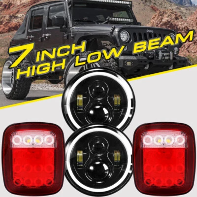 Para Jeep Wrangler TJ 97-17 4 piezas Faros LED Hi-Lo DRL Beam + Kit de luces traseras Foto 1 de 4