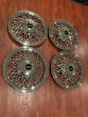 SET OF 1970-1996 FITS IMPALA CAPRICE WIRE SPOKE 15" Hubcaps WHEELCOVERS - Image 1 of 4