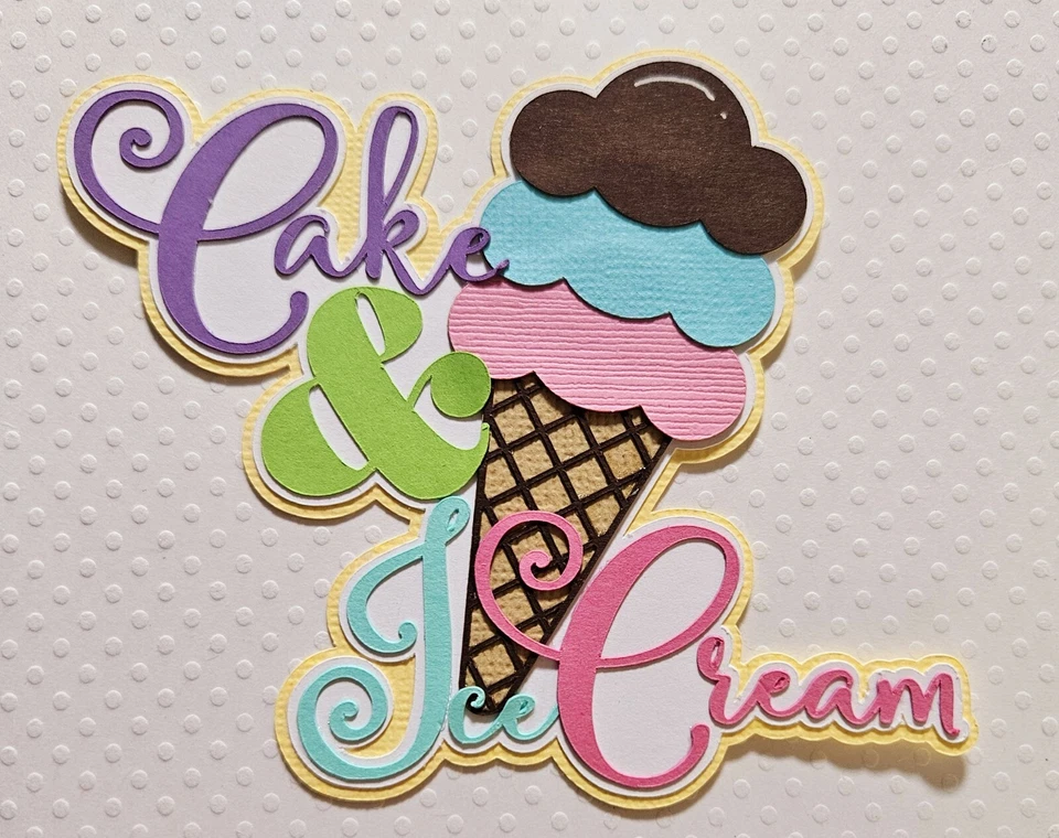 Título de pastel y helado. Álbum de recortes, piezas de papel para hacer tarjetas Foto 1 de 1