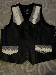 Genuine Leather Fringe Snakeskin Vest Large Black - Picture 1 of 15