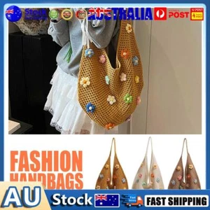 Women Flower Knitted Shoulder Bag Crochet Fashion Tote Bag Outdoor Travel Bag Au - Picture 1 of 19