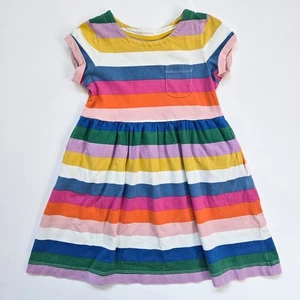 Vestido Mini Boden Rayas 5-6Y 100% Algodón Bolsillos Arco Iris Informal - Imagen 1 de 5
