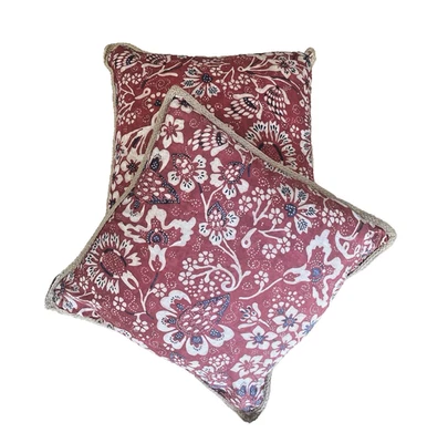 2 Ralph Lauren Pr DECORATIVE PILLOW Down Insert Villa Martine STRIPES Red Floral - Image 1 of 4