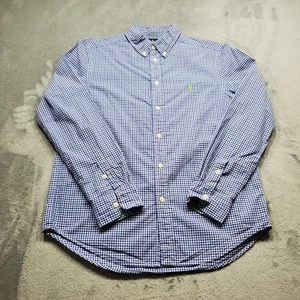 Ralph Lauren Blue Label Button Up Plaid Shirt Blue White Youth Sz L 14-16 - Picture 1 of 9