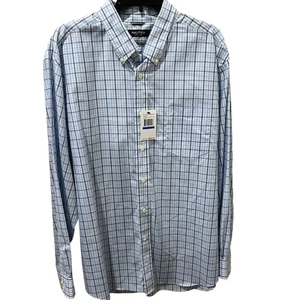 Nautica Blue & White Plaid Wrinkle Resistant Button Down Dress Shirt Size XL - Picture 1 of 6