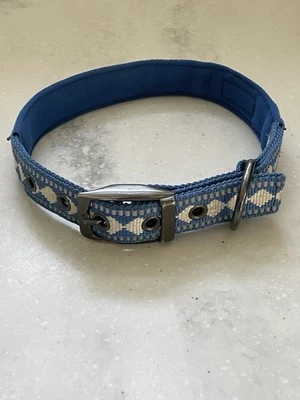 Collar para perro Blueberry Pet azul blanco diseño diamante reflectante mediano 14,5 - 20" pulgadas Foto 1 de 4