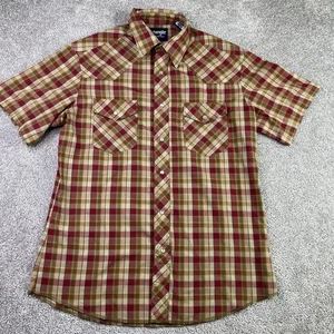 Wrangler Western Hemd Herren Medium rot kariert Perlen Druckknopf Kurzarm Cowboy  - Bild 1 von 10