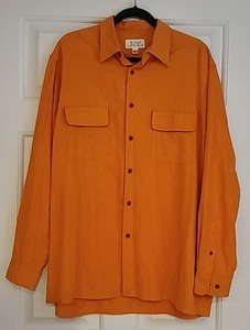 Ryan Michael Orange Mens Silk Button Up Long Sleeve Shirt Sz L Textured Hunting - Picture 1 of 6