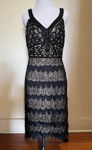 $450 Vestido Sue Wong Nocturne Negro Desnudo Malla Cuentas Noche Cóctel Talla 6 NUEVO - Imagen 1 de 23