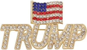 Crystal Trump Brooch with the USA Flag Word Brooch Pin Souvenir for United State - Picture 1 of 12