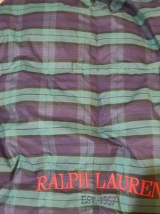 Awesome Ralph Lauren F/Q Down Comforter Tartan Plaid Blue Green Est 1967 Logo - Picture 1 of 5