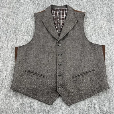 Patrick James Vest Mens Large Brown Gray Wool Cashmere Flynt Powers Tweed Plaid - Image 1 of 4