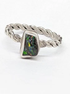 Raw Australian Solid Boulder Opal Ring Artisan Hand Made Sterling SilverSz8 .A3d - Picture 1 of 8