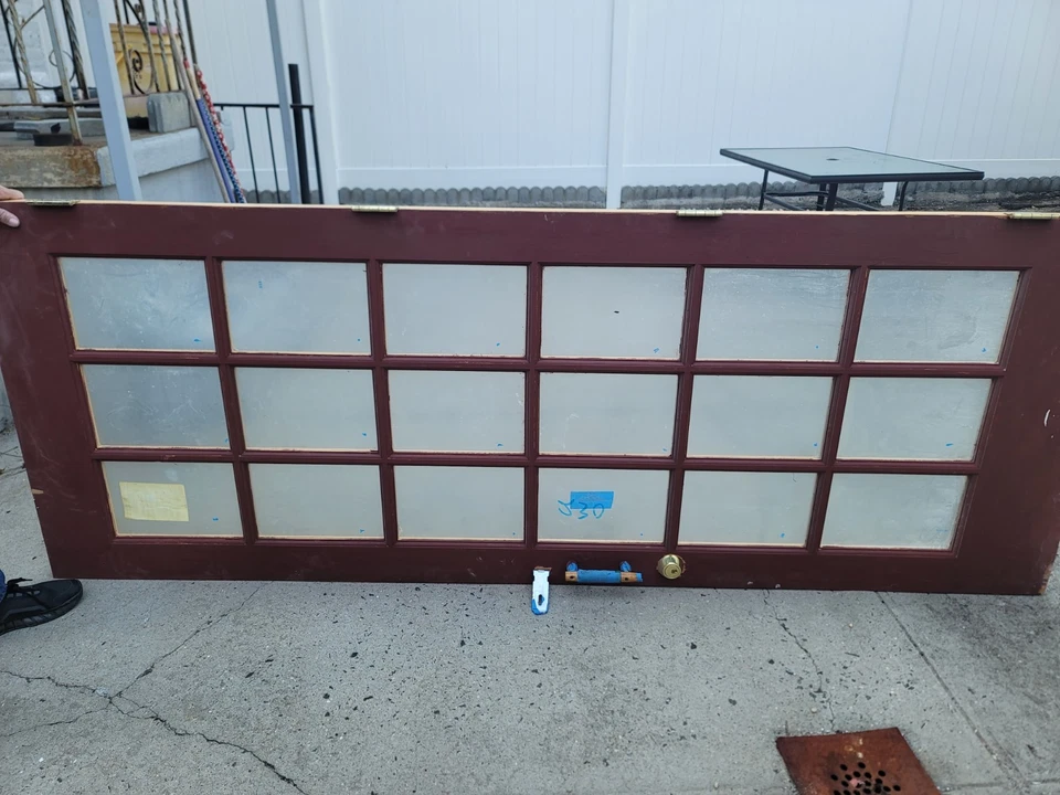 Puerta de madera maciza 96x36 pulgadas con herrajes, panel de cristal, para interior y exterior Foto 1 de 4