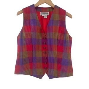 CARLISLE X VINTAGE Vest Size 10 Madras Plaid 100% Silk Chinese Knots Festival - Picture 1 of 11