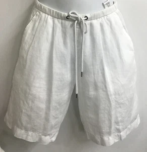 James Perse Bermuda Shorts White Linen Drawstring 4 Pocket Pleated Nwt Size 0 - Picture 1 of 8