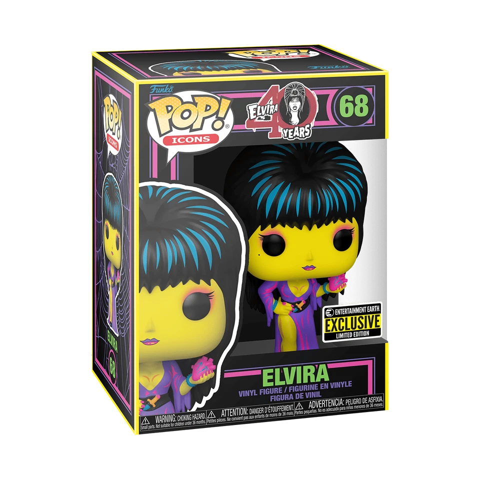 Funko Pop! Vinyl: Elvira, Mistress of the Dark - Elvira (Black Light) - Entertainment Earth (Exclusive) #68