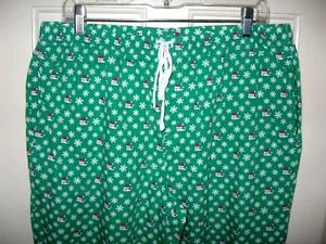 VINEYARD VINES PAJAMA PANTS SZ L SANTA HAT WHALE GREEN WHITE SNOWFLAKES EUC - Picture 1 of 7