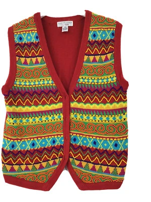 Cambridge Dry Goods Red Wooden Beaded Vest Cardigan Women's Size Medium Boho - Image 1 of 4
