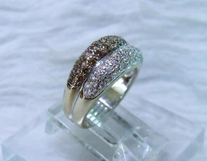 18K white gold Double Band Ring champagne & white Diamonds - Picture 1 of 11