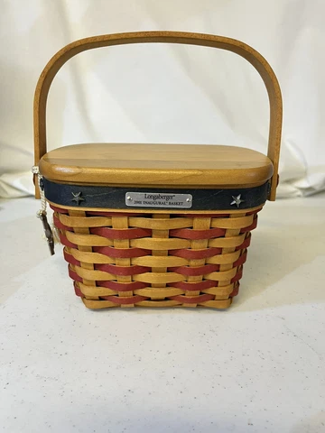 Longaberger 2001 Inaugural Basket Combo Proudly American Stars Liner Tie On lid Cover