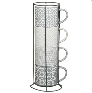 Four New Designs Jumbo Embossed Stacking Mugs With Rack Hold to Your Kitchen 4pk - Picture 1 of 6