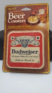 Amerikas Lieblings-Bieruntersetzer BUD Budweiser 6er-Pack neu aus altem Lagerbestand Conimar 3 3/4" KORK - Bild 1 von 3