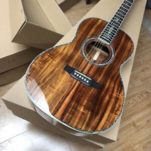 All Koa Wood  39" 000 Type Acoustic Guitar Abalone Inlays Ebony Fingerboard