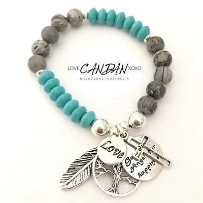 Turquoise Guardian Angel For Happiness Love Religious Friendship Angel Bracelet - Image 1 of 3