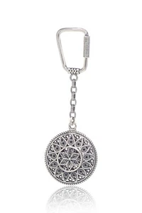 Handmade Filigree Keychain Made of 925 Sterling Silver, Telkari Key Ring - Picture 1 of 2