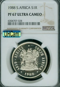 1988 SOUTH AFRICA SILVER 1 RAND NGC PF67 MAC UHCAM & SPOTLESS * - Picture 1 of 2