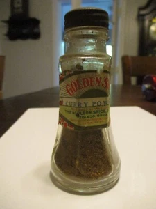 Bottiglia di spezie pubblicitaria vintage Golden Sun Curry Powder Toledo 1906 Woolson Spice - Foto 1 di 6