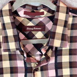 Tommy Bahama Men’s XL 100% Silk Purple Plaid Hawaiian Long Sleeve Button Up - Picture 1 of 9