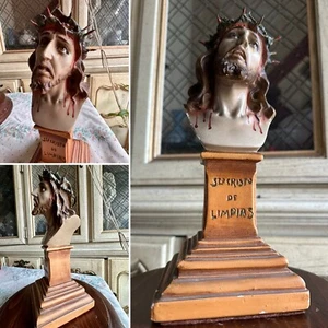 VTG “El Santo Cristo de Limpias” Jesus Statue w/ Brown Glass Eyes Torn Crown - Picture 1 of 21