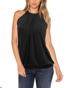 Yesfashion Women Sleeveless Halter Twisted Pleated Tank Top Blouse Black L - Picture 1 of 6