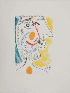 Pablo PICASSO : Le Goût du Bonheur, Portrait en bleu et jaune, Lithographie - Picture 1 of 5