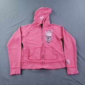 Hurley Hoodie Womens Large Pink Full Zip Y2K Skater Surfer Grunge Biker Sweater - Picture 1 of 15