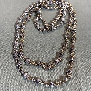 Vintage decorative ball style chain silver & gold tone, heavy long necklace