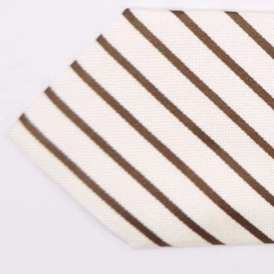 Nuevo Corbata LUIGI BORRELLI Sevenfold COLECCIÓN REAL Blanco Marrón Rayas 160393 Foto 1 de 4