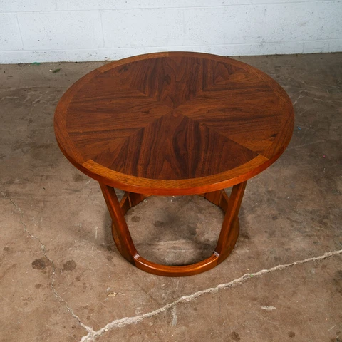 Mid Century Modern Side Table End Lane Rhythm Round Walnut Restored Circular Mcm Cover