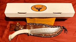 Silver Stag Knife Big Bowie 10”  w/ Sheath Unique Color Stag - Picture 1 of 8